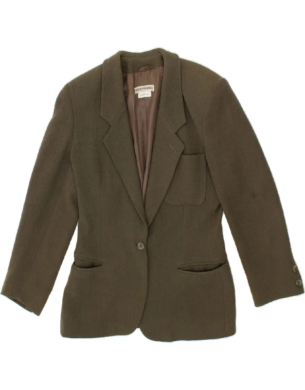 EMPORIO ARMANI Womens 1 Button Blazer Jacket IT 42 Medium Green Viscose Trench Coat Raincoat Waterproof Jacket