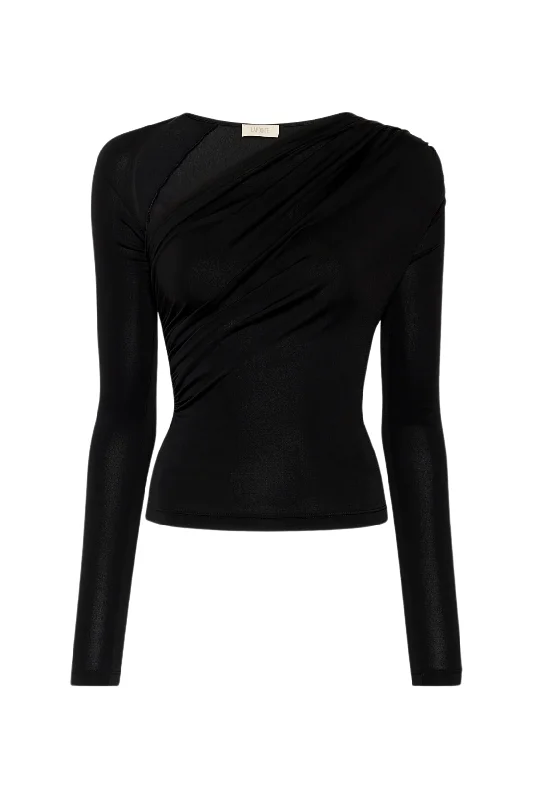 Jersey Asymmetrical Ruched Top | Black Royal Blue Jersey Shirt