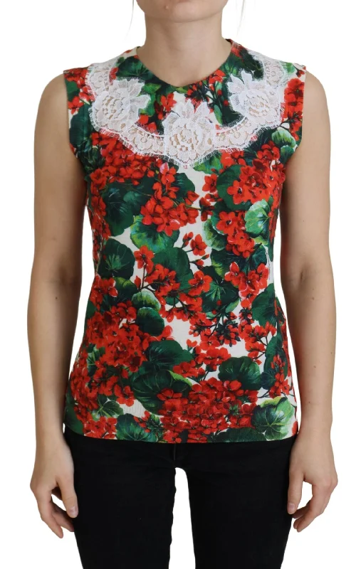 Dolce & Gabbana Chic Floral Print Tank Top Women's Vest grey tank top