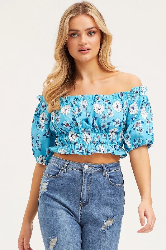 Print Crop Top Off Shoulder Boxy Fit Fitted Loose