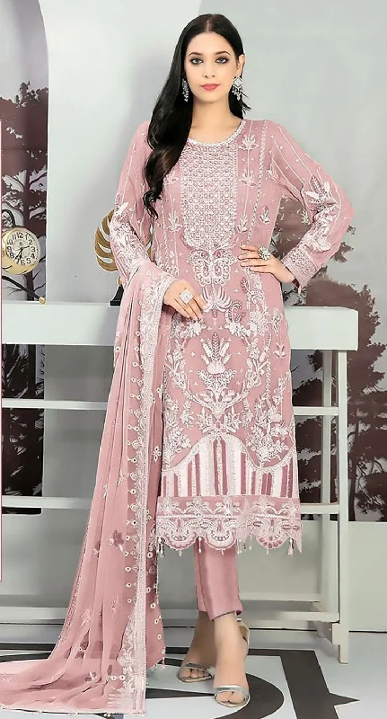 Women's Pink Organza Embroidered With Handwork Kurta With Trouser & Dupatta - Jyoti Fashion Trousers versatile functional