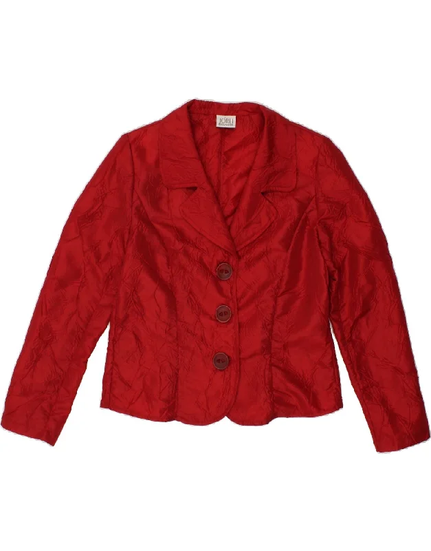 JORLI Womens 3 Button Blazer Jacket UK 16 Large Red Polyester Boat Neck Shawl Collar Notched Collar