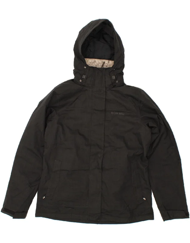 COLUMBIA Womens Hooded Windbreaker Jacket UK 14 Medium Black Polyester V-Neck Jacket Boat Neck Jacket Square Neck Jacket