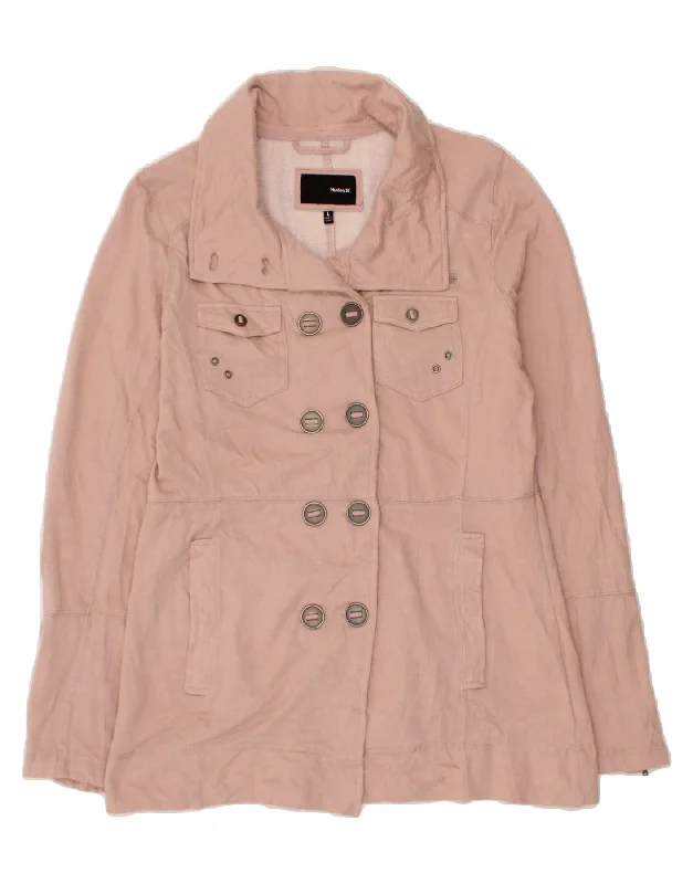 HURLEY Womens Utility Jacket UK 16 Large Pink Cotton Print Jacket Jacquard Jacket Embroidered Jacket