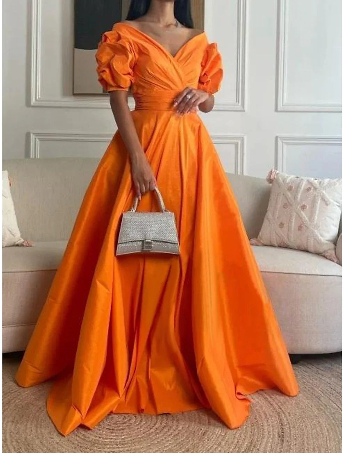 A-Line Evening Gown Elegant Dress Formal Prom Floor Length 3/4 Length Sleeve Sweetheart Satin with Ruched Tunics Sophisticated sleek A-Line Evening Gown Elegant Dress Formal Prom Floor Length 3/4 Length Sleeve Sweetheart Satin with Ruched Tunics Sophisticated sleek