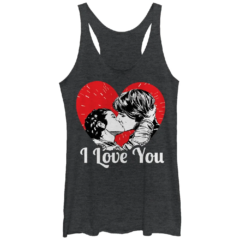 Women's Star Wars Han and Leia I Love You Heart Racerback Tank Top bronze tank top