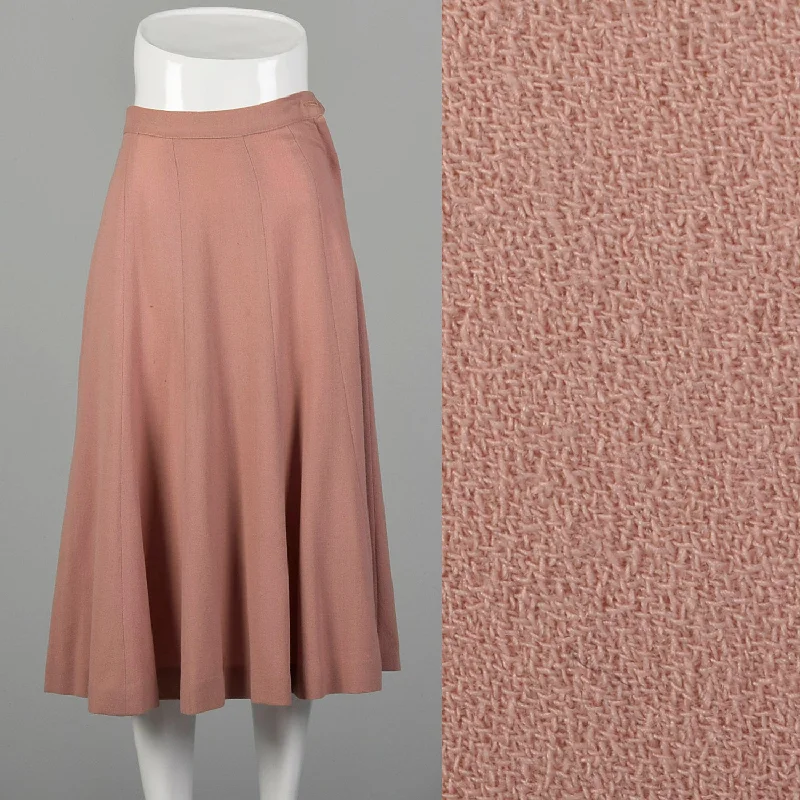 XS 1940s Dust Pink Skirt linen skirt relaxed