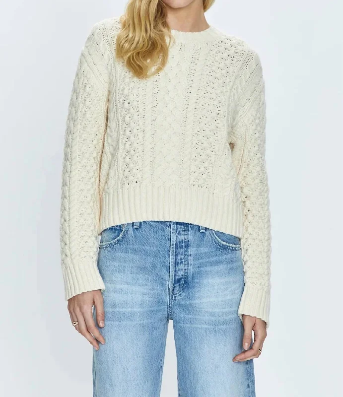 Quinn Sweater In Ivory Chenille Brocade Lace