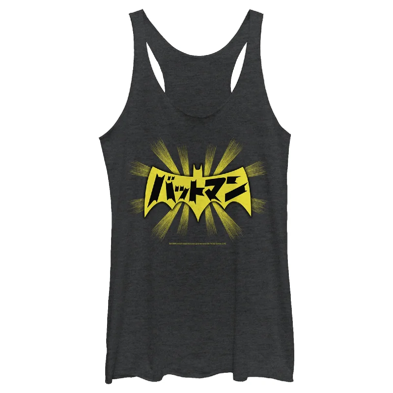 Women's Batman Logo Kanji Characters Racerback Tank Top grey tank top