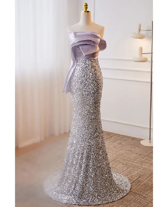 Sparkling lavender color sleeveless off shoulder sequin evening dress with lavender color mermaid backless strap and floor length evening dress Pencil Office Professional Sparkling lavender color sleeveless off shoulder sequin evening dress with lavender color mermaid backless strap and floor length evening dress Pencil Office Professional