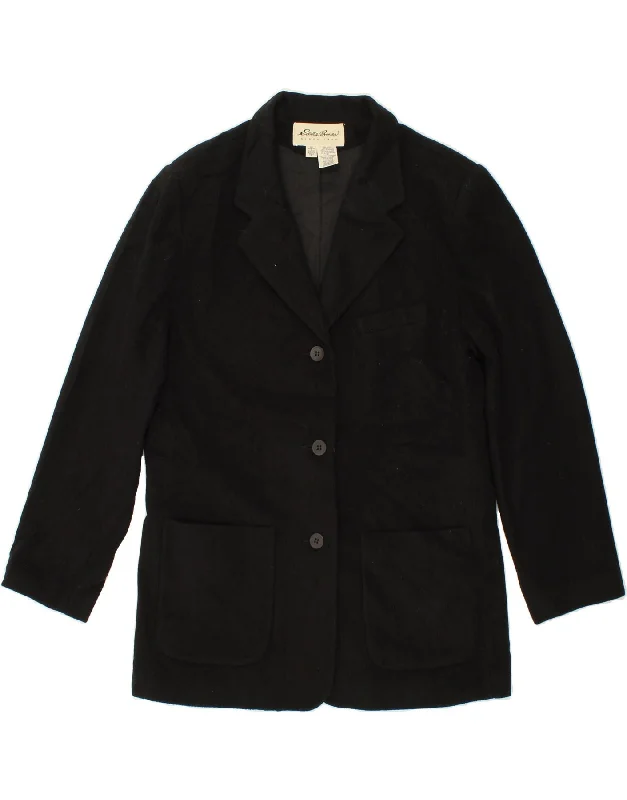 EDDIE BAUER Womens Tall 3 Button Blazer Jacket UK 16 Large Black Wool One-Shoulder Jacket Off-the-Shoulder Jacket Asymmetrical Jacket