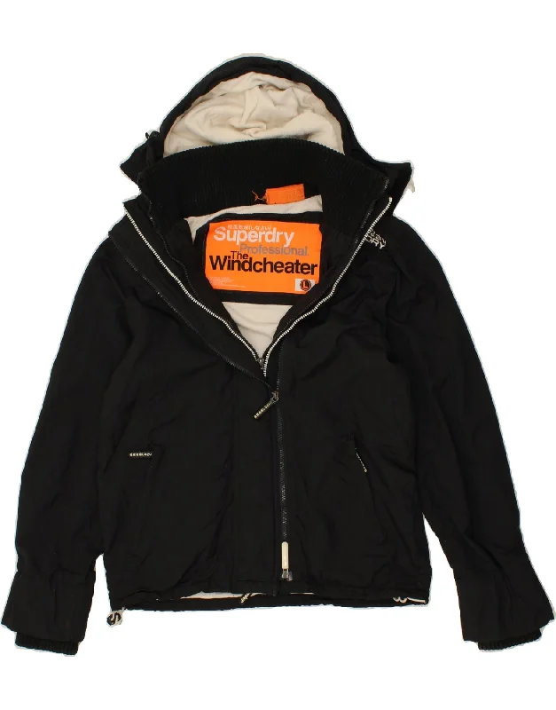 SUPERDRY Womens The Windcheater Windbreaker Jacket UK 16 Large Black Toggled Jacket Drawstring Jacket Belted Jacket