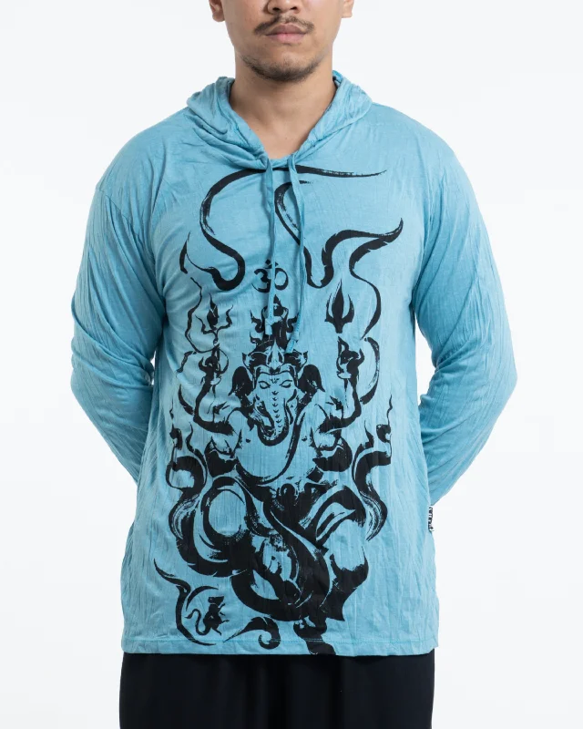 Unisex Ganesh Chakra Hoodie in Turquoise Hoodie with Pattern Geometric Abstract