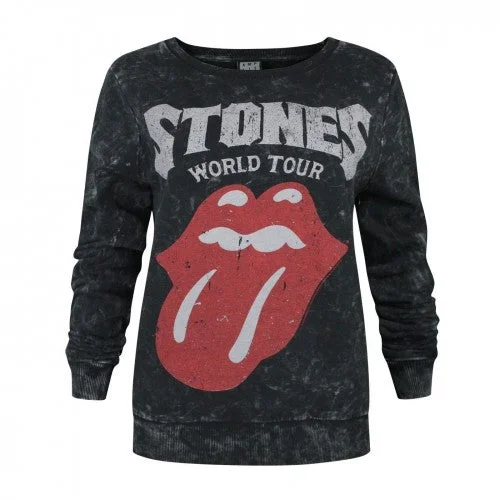 Amplified Womens/Ladies World Tour The Rolling Stones Macrame Sweatshirt Hoodie with Button Placket Classic Preppy