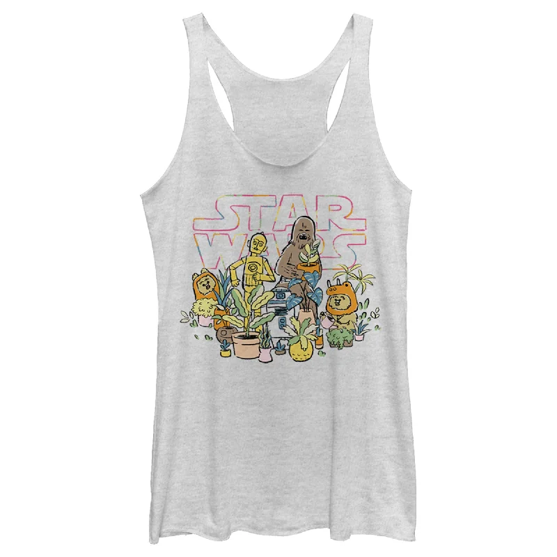 Women's Star Wars C-3PO And Chewbacca Plant Doodle Racerback Tank Top bold tank top