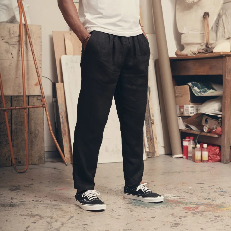 Black Linen Acorn Trousers Trousers Sale Discount