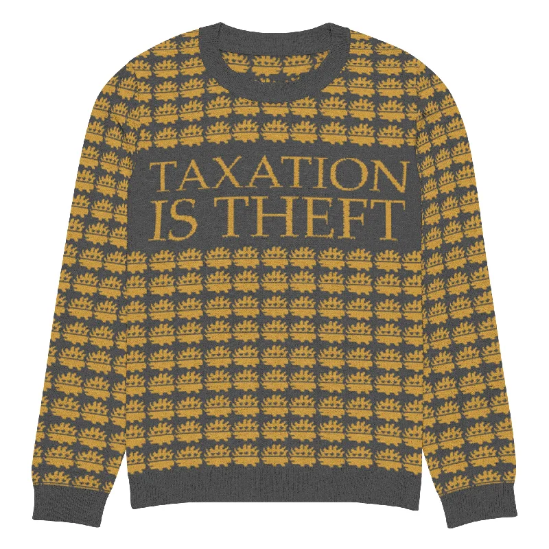 Taxation is Theft Porcupine Knitted Ugly Christmas sweater Solid Print Embellished