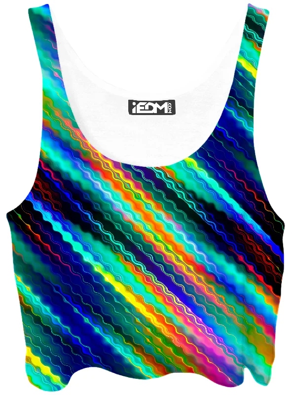 Cosmic Waves Crop Top Spandex Blend Rayon Blend Denim Blend