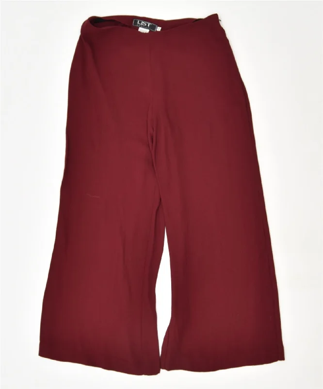 LIST BOUTIQUE Womens Wide Leg Trousers IT 48 XL W30 L28 Burgundy Viscose Trousers Elastic Waist Soft