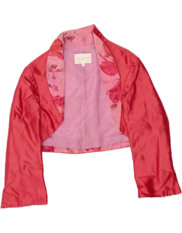 VINTAGE Womens 3/4 Sleeve Bolero Jacket UK 12 Medium Red Floral Silk Satin Jacket Silk Jacket Chiffon Jacket