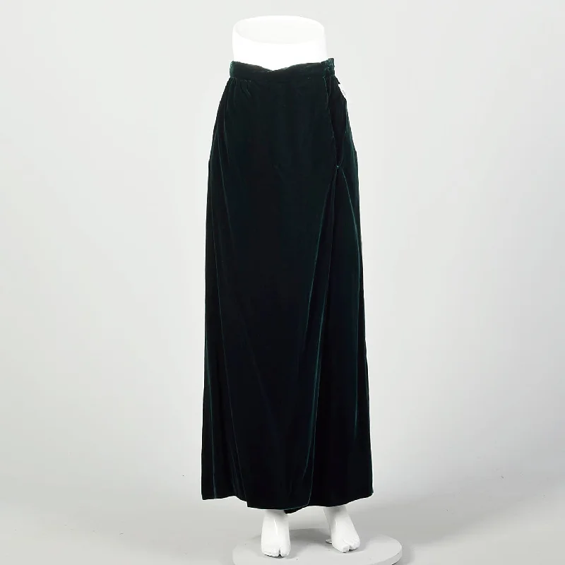 Medium 1980s Oscar De La Renta Green Velvet Maxi Wrap Skirt denim skirt stylish