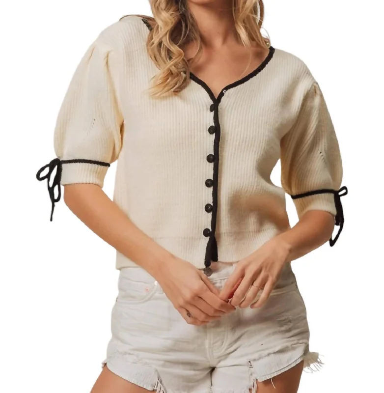Holly Puff Sleeve Sweater In Beige Terry Blend Velvet Blend Canvas Blend