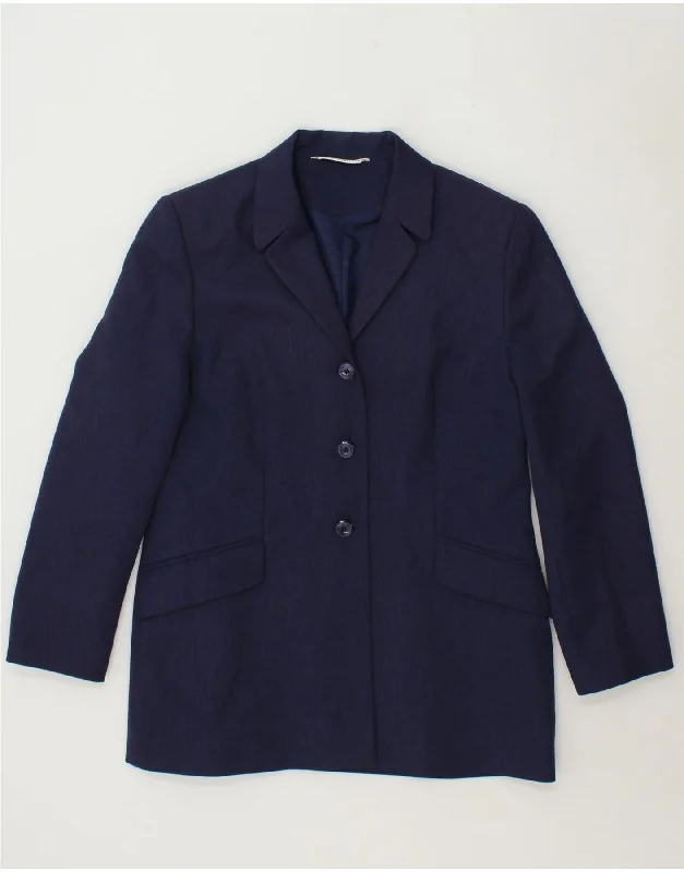 ST. BERNARD Womens 3 Button Blazer Jacket UK 14 Large Navy Blue Polyester Herringbone Jacket Checkered Jacket Solid Jacket