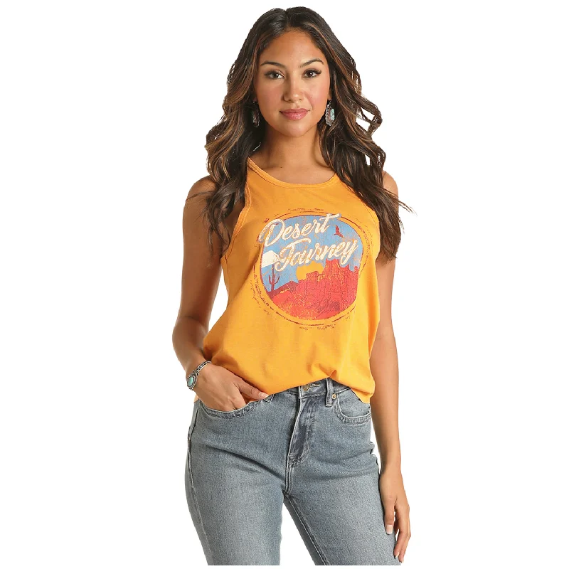 Rock & Roll® Ladies Desert Journey Graphic Mustard Tank Top RRWT20RZNE flowy tank top Rock & Roll® Ladies Desert Journey Graphic Mustard Tank Top RRWT20RZNE flowy tank top