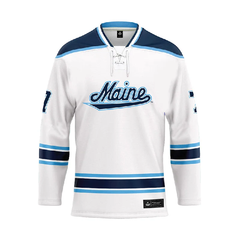 Maine - NCAA Women's Ice Hockey : Lily Fetch - White Hockey Jersey One Shoulder Jersey Shirt Maine - NCAA Women's Ice Hockey : Lily Fetch - White Hockey Jersey One Shoulder Jersey Shirt