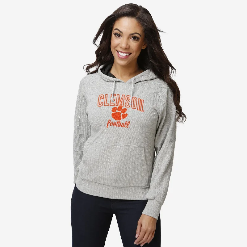 Clemson Tigers Womens Gray Woven Hoodie Hoodie with Hem Detail Decorative Unique