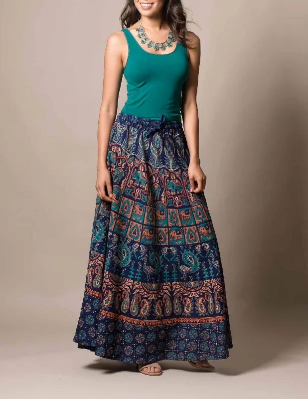 Sanganeri Block Print Skirt - Teal Blue corduroy skirt textured