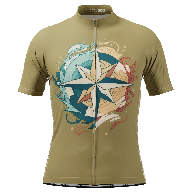 Men's Compass Rose Short Sleeve Cycling Jersey Polo Neck Jersey Top