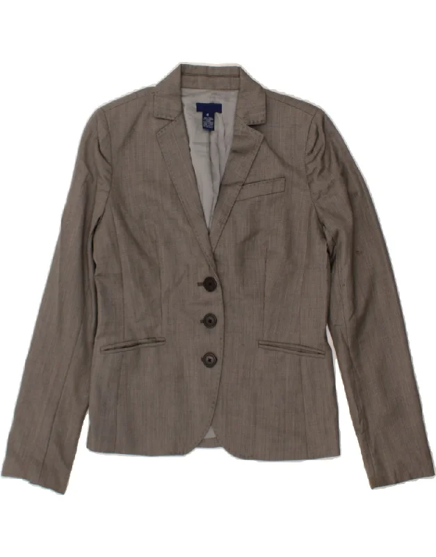 J. CREW Womens 3 Button Blazer Jacket US 4 Small Grey Wool Fleece Jacket Down Jacket Parka