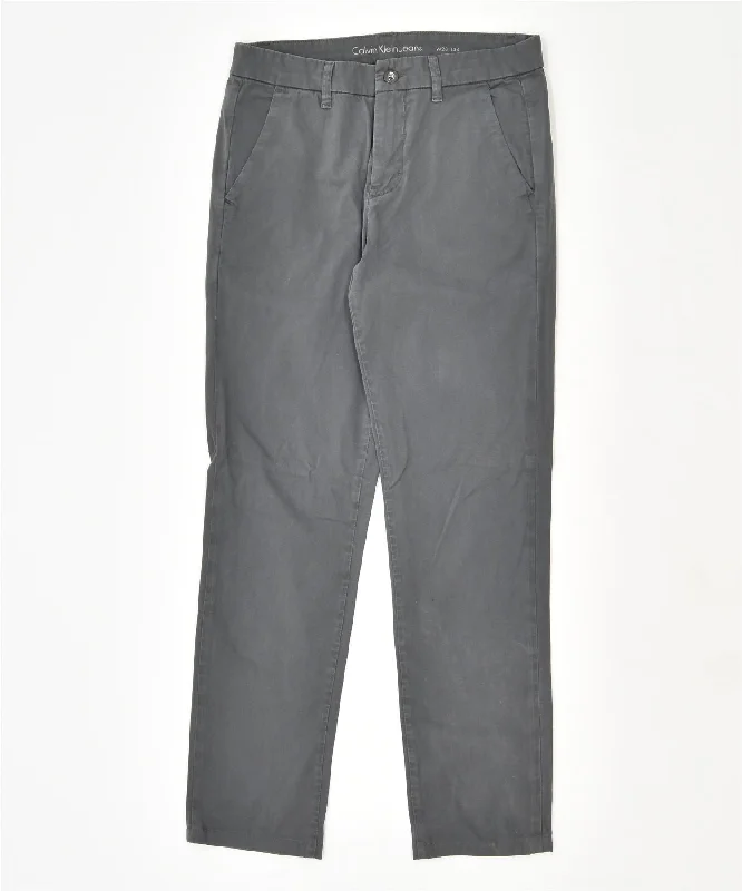 CALVIN KLEIN Womens Straight Chino Trousers W28 L28 Grey Cotton Trousers Palazzo Wide Leg