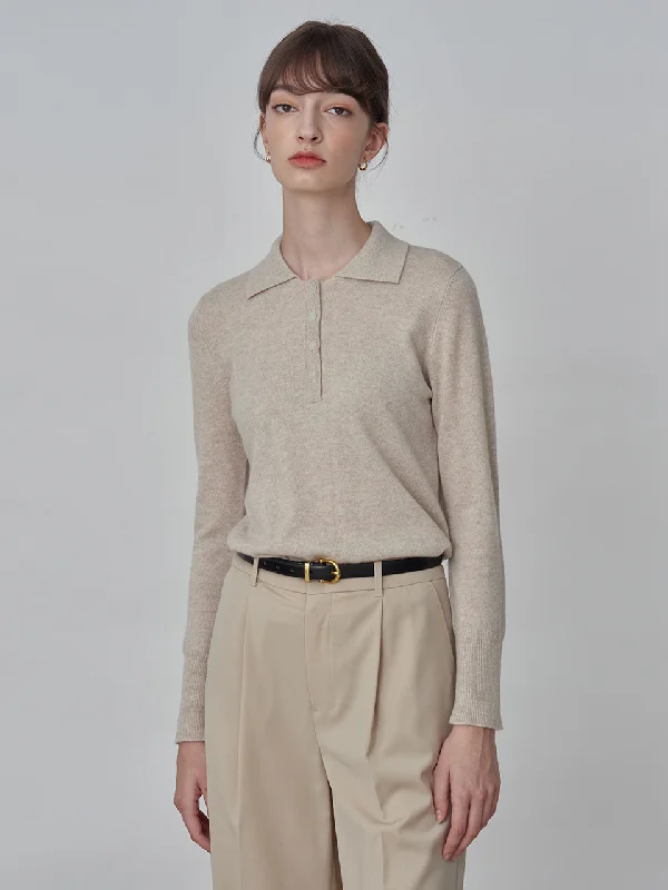 Classic Polo Sweater_Oatmeal Slim Fit Regular Fit Oversized