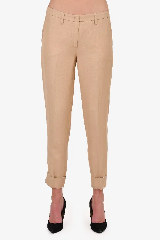 Fabiana Filippi Light Brown Trousers With Beaded Rolled Hem Size 4 Trousers stylish modern