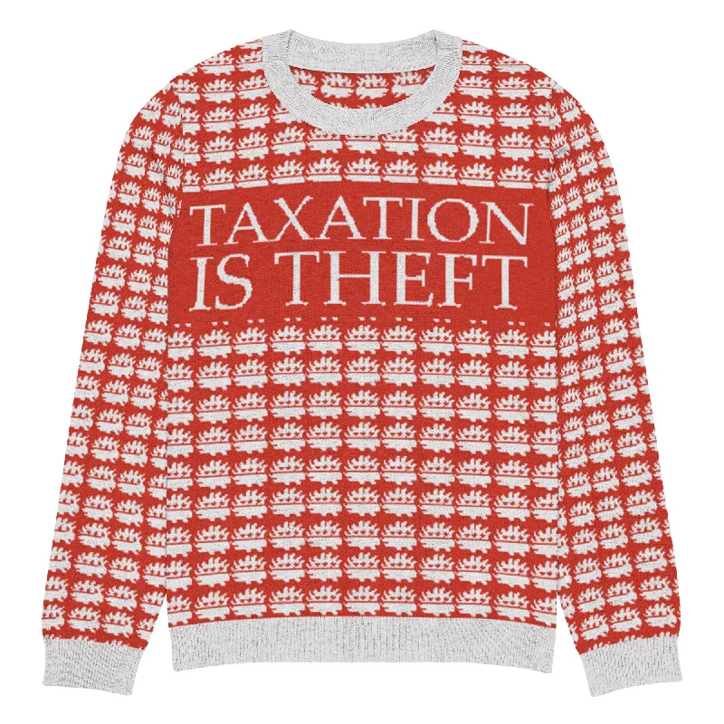 Taxation is theft Porcupine Knitted Ugly Christmas sweater Ribbed Striped Patterned