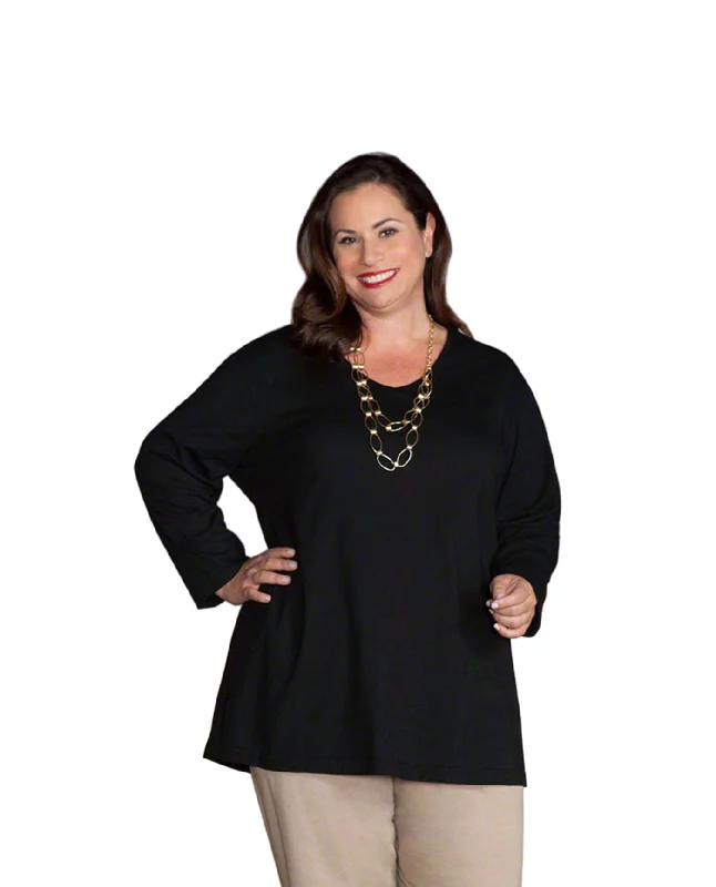 On The Plus Side Plus Size Jersey Long Sleeve V-Neck Tee Silk Jersey Blouse