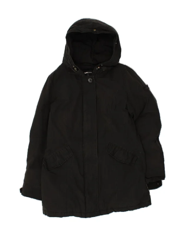 GAS Womens Hooded Padded Jacket IT 40 Small Black Denim Fabric Leather Fabric Suede Fabric