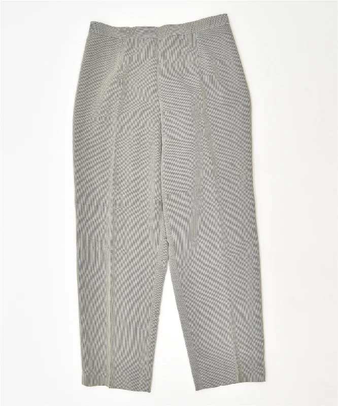 VINTAGE Womens Straight Suit Trousers W30 L28 Grey Striped Chinos Cotton Straight Leg