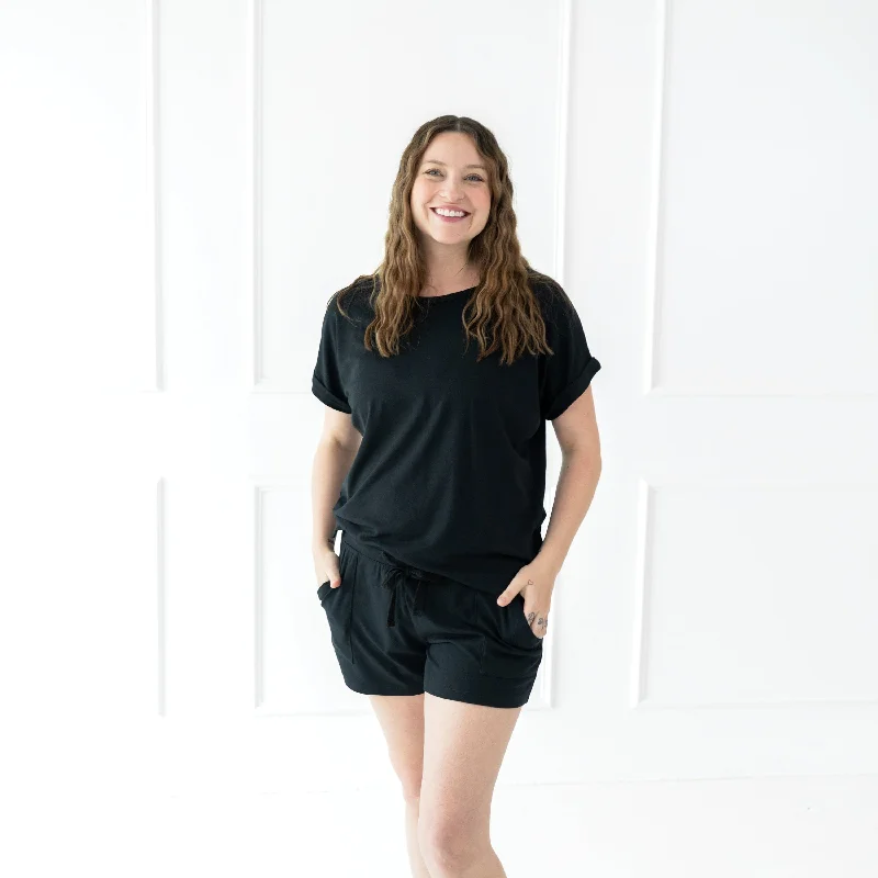 Women's Bamboo Jersey Rollup Sleeve Tee in Midnight Handmade Jersey Tee