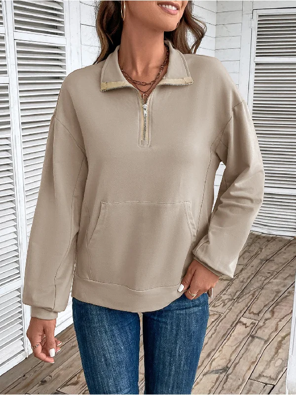 Payton Half Zip Sweatshirt with Pocket Hoodie with Hem Detail Decorative Unique