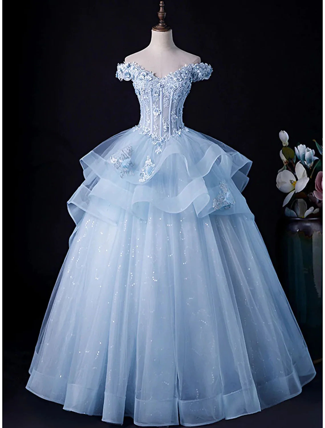 Ball Gown Evening Gown Minimalist Dress Formal Wedding Guest Floor Length Sleeveless Off Shoulder Tulle Backless with Pleats Appliques Tunics Designer luxury Ball Gown Evening Gown Minimalist Dress Formal Wedding Guest Floor Length Sleeveless Off Shoulder Tulle Backless with Pleats Appliques Tunics Designer luxury