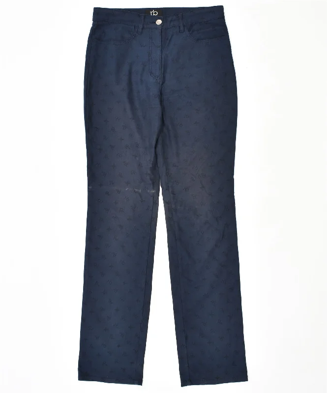 ROCCOBAROCCO Womens Slim Casual Trousers W30 L34 Navy Blue Cotton Trousers High Rise Slim Fit