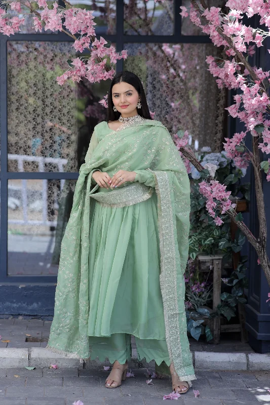 Women's Pista Tabby Silk Designer Kurta With Trouser & Dupatta - Jyoti Fashion Trousers Favorite Customer