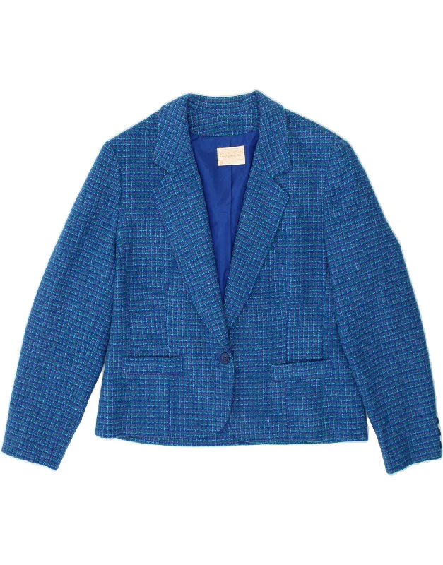 PENDLETON Womens 1 Button Blazer Jacket UK 18 XL Blue Check Wool Fleece Jacket Down Jacket Feather Jacket