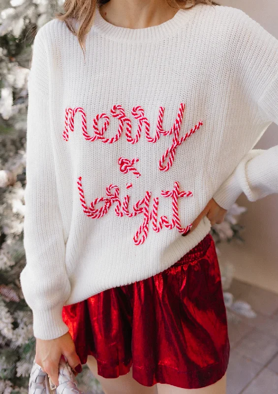 Candy Cane Cozy Merry & Bright Knit Sweater Satin Fabric Silk Fabric Chiffon Fabric