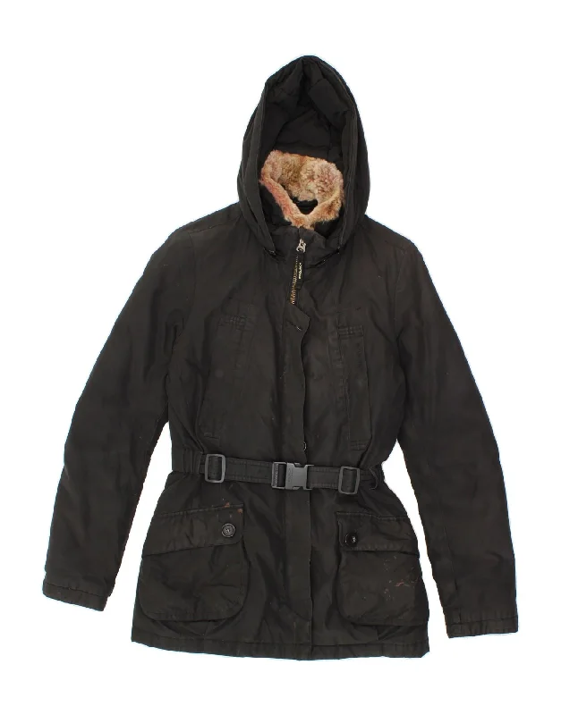 WOOLRICH Womens Hooded Windbreaker Jacket UK 10 Small Black Wool Jacket Cashmere Jacket Tweed Jacket