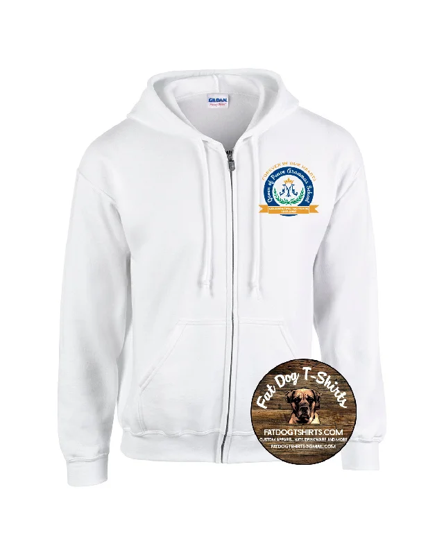 QUEEN OF PEACE 100 YEAR FULL ZIP HOODIE-WHITE Hoodie with Rolled Sleeves Casual Relaxed