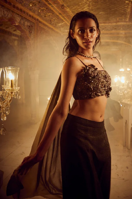 Black And Ombre Bralette With Skirt flowy skirt hem